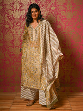 Light Festive. Bagru Hand Block Printed Chanderi Kurta Set - Hariyali ( 3 pc set)