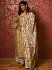 Light Festive. Bagru Hand Block Printed Chanderi Kurta Set - Hariyali ( 3 pc set)