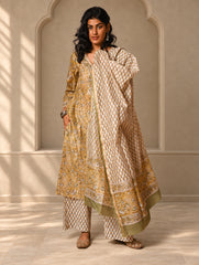 Light Festive. Bagru Hand Block Printed Chanderi Kurta Set - Hariyali ( 3 pc set)