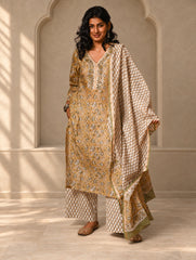 Light Festive. Bagru Hand Block Printed Chanderi Kurta Set - Hariyali ( 3 pc set)