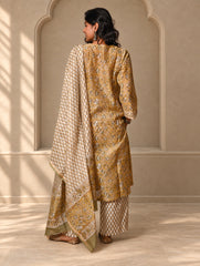 Light Festive. Bagru Hand Block Printed Chanderi Kurta Set - Hariyali ( 3 pc set)