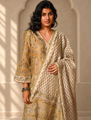 Light Festive. Bagru Hand Block Printed Chanderi Kurta Set - Hariyali ( 3 pc set)
