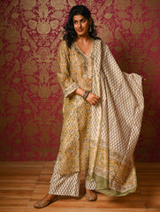 Light Festive. Bagru Hand Block Printed Chanderi Kurta Set - Hariyali ( 3 pc set)