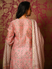 Light Festive. Bagru Hand Block Printed Chanderi Kurta Set - Gulab ( 3 pc set)