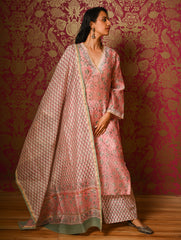 Light Festive. Bagru Hand Block Printed Chanderi Kurta Set - Gulab ( 3 pc set)