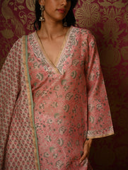 Light Festive. Bagru Hand Block Printed Chanderi Kurta Set - Gulab ( 3 pc set)