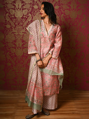 Light Festive. Bagru Hand Block Printed Chanderi Kurta Set - Gulab ( 3 pc set)