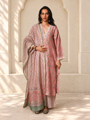 Light Festive. Bagru Hand Block Printed Chanderi Kurta Set - Gulab ( 3 pc set)