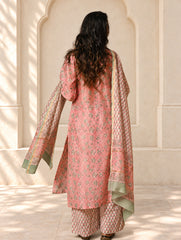 Light Festive. Bagru Hand Block Printed Chanderi Kurta Set - Gulab ( 3 pc set)