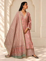 Light Festive. Bagru Hand Block Printed Chanderi Kurta Set - Gulab ( 3 pc set)
