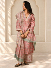 Light Festive. Bagru Hand Block Printed Chanderi Kurta Set - Gulab ( 3 pc set)