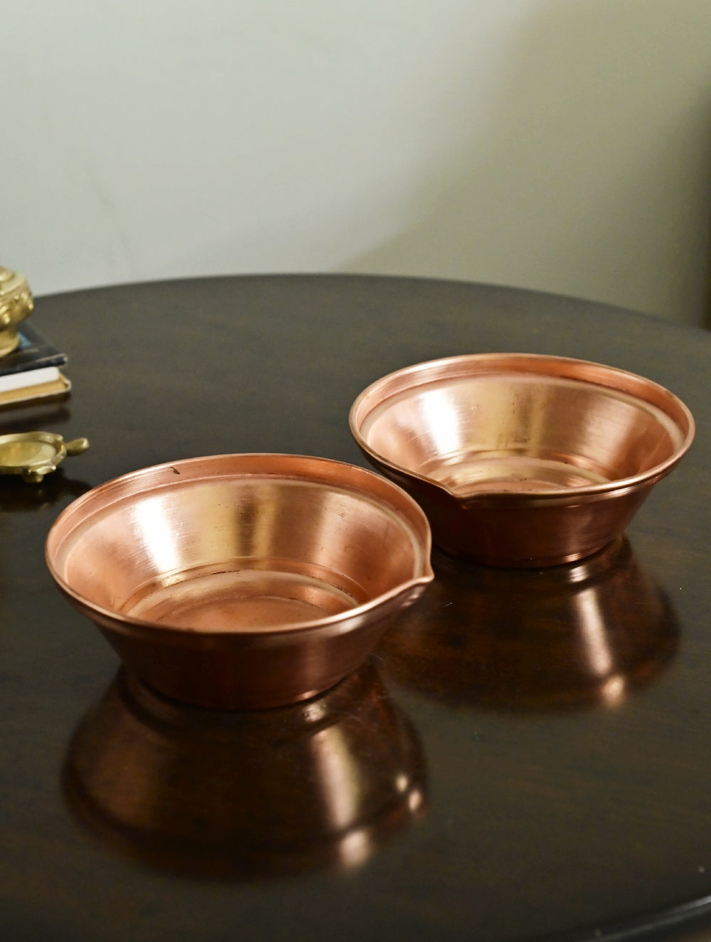 Tambat Handbeaten Large Copper Diya Pair (5.5 inches) - Akhanda Deep (Set of 2)