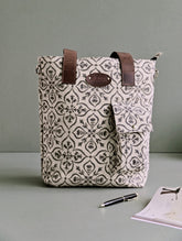 The Traveller’s Collection: Handblock Print Conference Bag - Charcoal Floral Tote