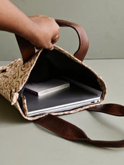 The Traveller’s Collection: Handblock Print Conference Bag - Charcoal Floral Tote