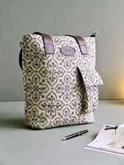 The Traveller’s Collection: Handblock Print Conference Bag - Charcoal Floral Tote