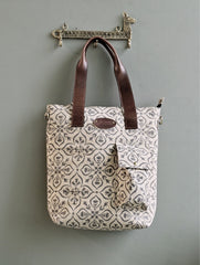 The Traveller’s Collection: Handblock Print Conference Bag - Charcoal Floral Tote