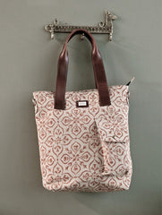 The Traveller’s Collection: Handblock Print Conference Bag - Tan Floral Tote