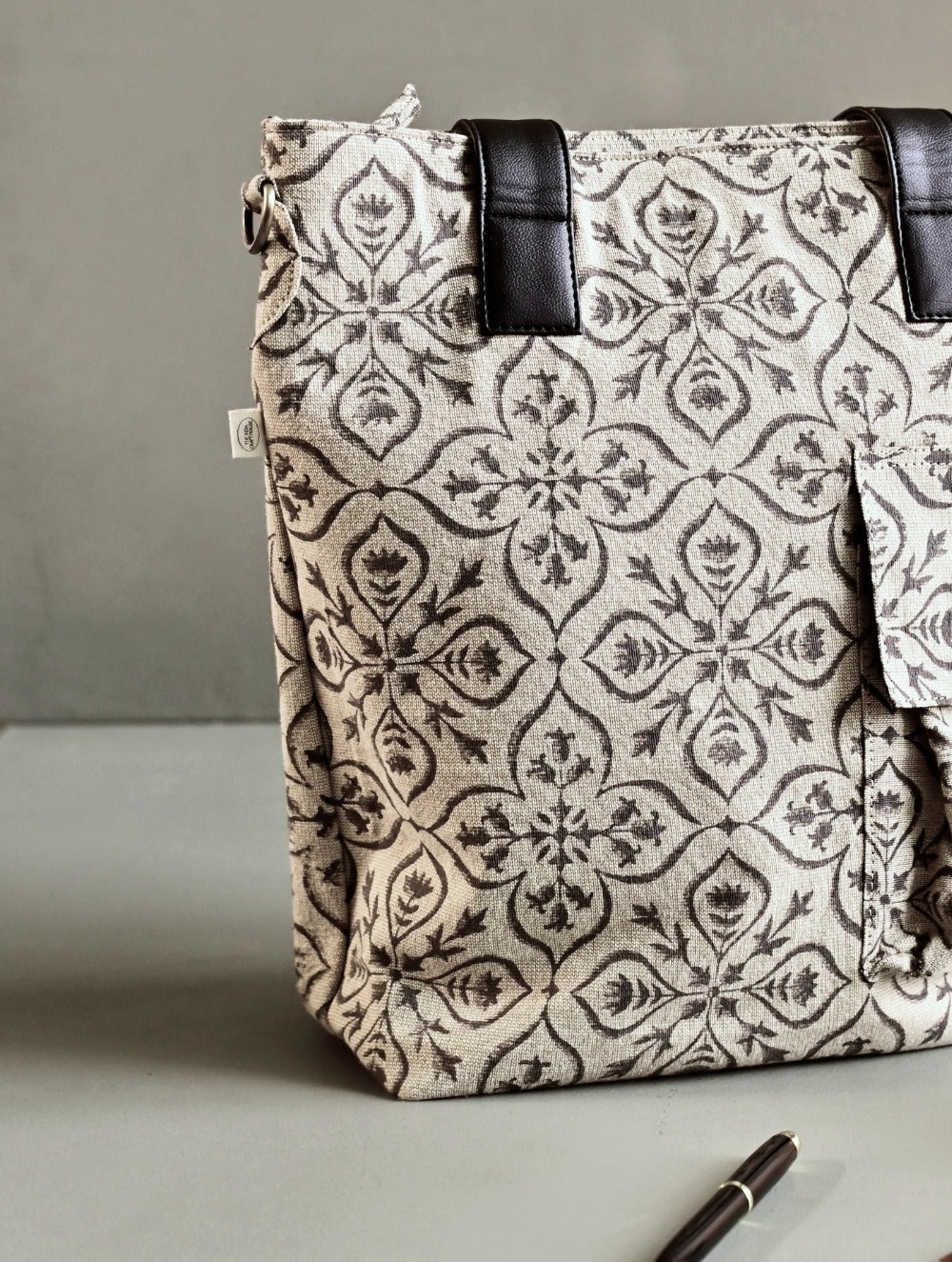 The Traveller’s Collection: Handblock Print Conference Bag - Ebony Floral Tote