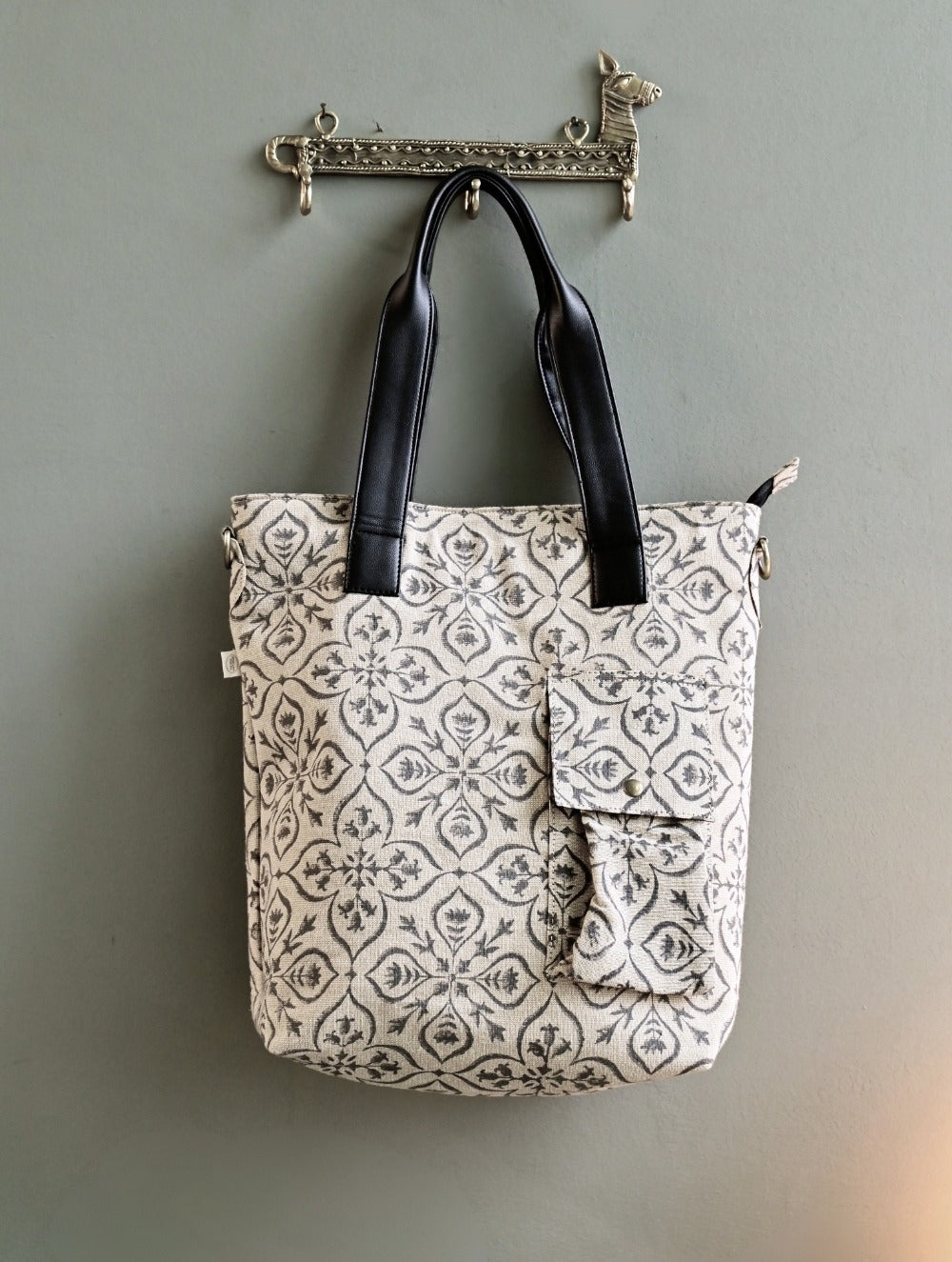 The Traveller’s Collection: Handblock Print Conference Bag - Ebony Floral Tote