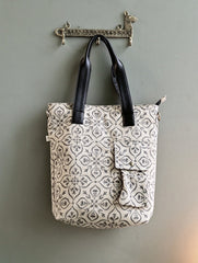 The Traveller’s Collection: Handblock Print Conference Bag - Ebony Floral Tote