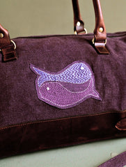 Kantha Caravan Collection: The Kantha & Canvas Duffle Bag - Plum Whales (Large)