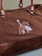 Kantha Caravan Collection: The Kantha & Canvas Duffle Bag - Chestnut Peafowl (Large)