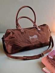 Kantha Caravan Collection: The Kantha & Canvas Duffle Bag - Chestnut Whales (Large)