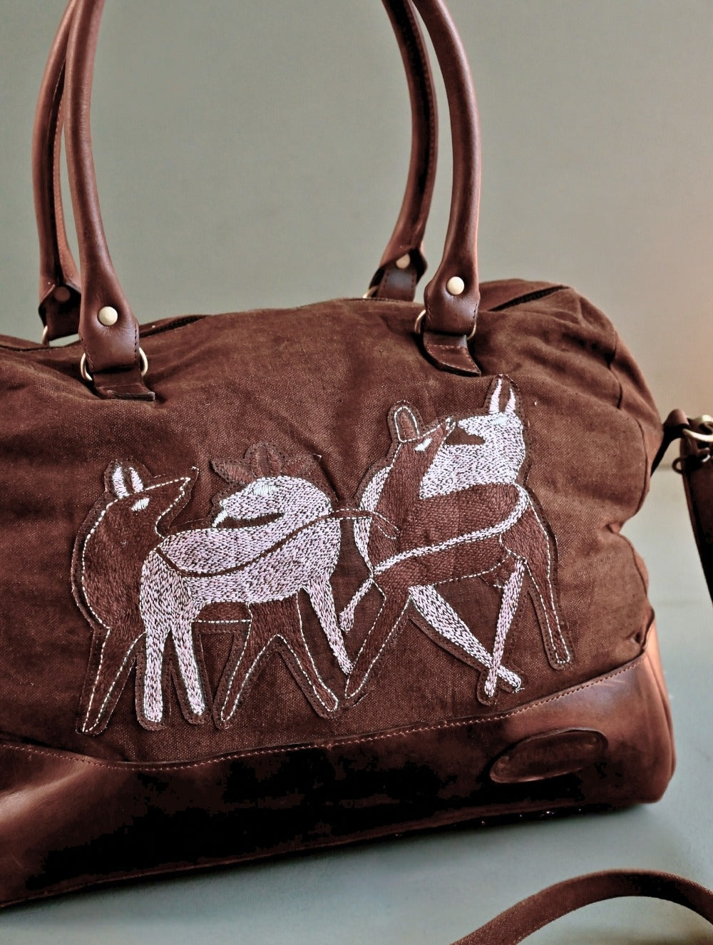Kantha Caravan Collection: The Kantha & Canvas Duffle Bag - Chestnut Deer