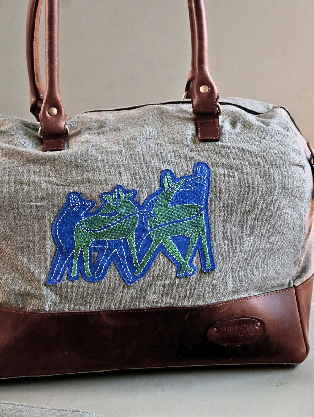 Kantha Caravan Collection: The Kantha & Canvas Duffle Bag - Cobalt Deer