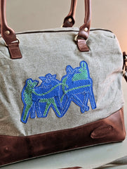 Kantha Caravan Collection: The Kantha & Canvas Duffle Bag - Cobalt Deer
