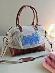 Kantha Caravan Collection: The Kantha & Canvas Duffle Bag - Cobalt Deer
