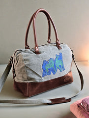 Kantha Caravan Collection: The Kantha & Canvas Duffle Bag - Cobalt Deer