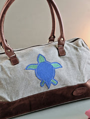 Kantha Caravan Collection: The Kantha & Canvas Duffle Bag - Cobalt Turtle