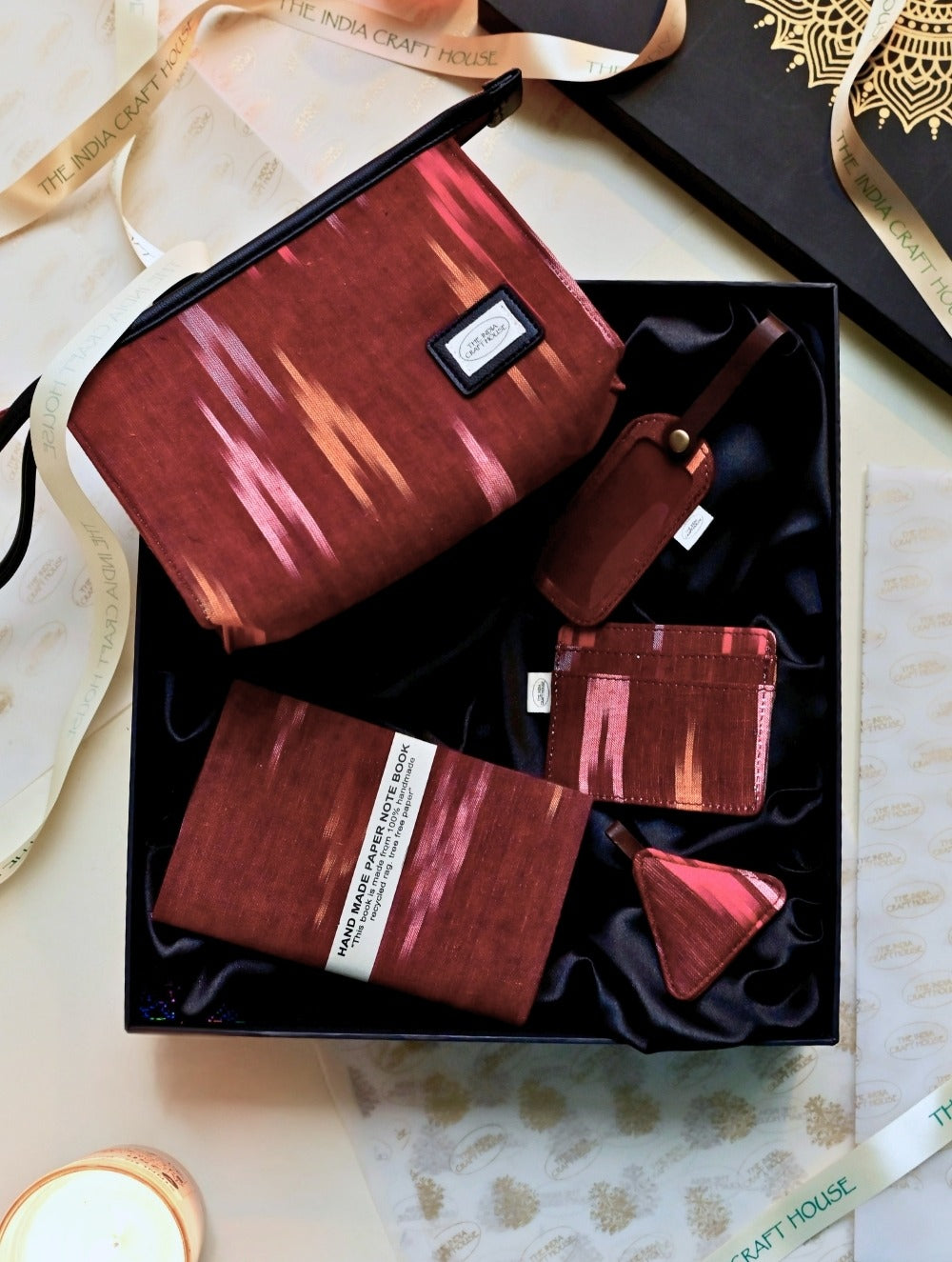 The Traveller’s Collection: Ikkat Travel Set - Chic Rust (Set of 5)