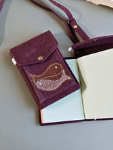Kantha Caravan Collection: The Kantha & Canvas Cross Body Sling Bag with Journal - Plum Whales