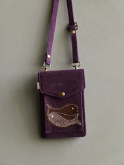 Kantha Caravan Collection: The Kantha & Canvas Cross Body Sling Bag with Journal - Plum Whales