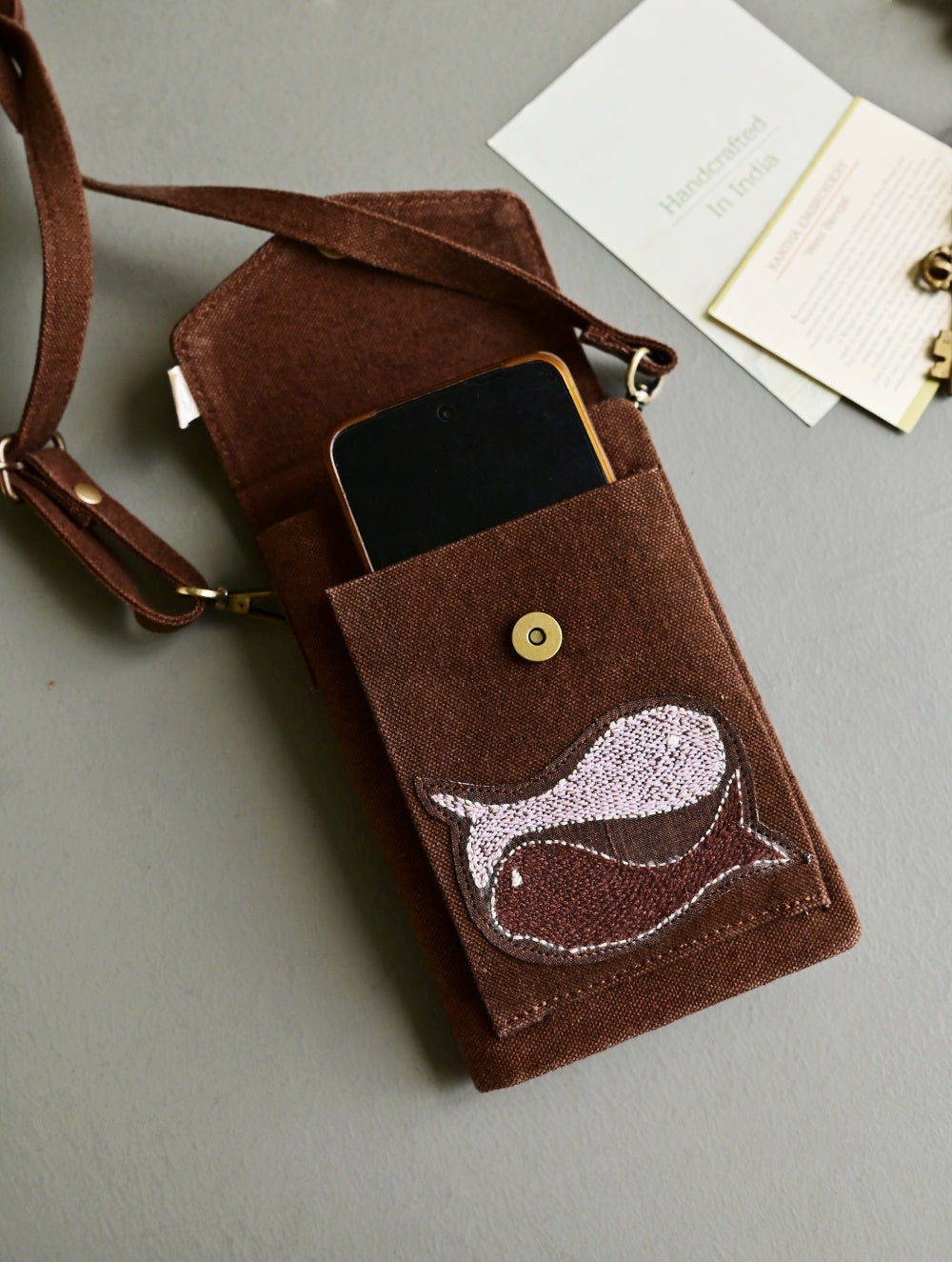 Kantha Caravan Collection: The Kantha & Canvas Cross Body Sling Bag with Journal - Piscean Tan