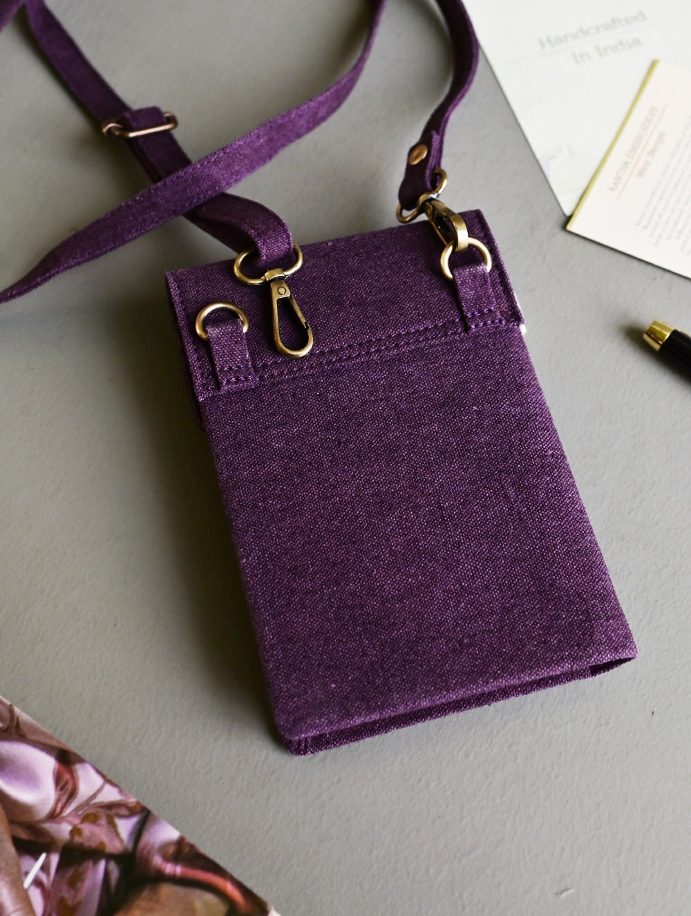 Kantha Caravan Collection: The Kantha & Canvas Cross Body Sling Bag with Journal - Tan Whales