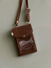 Kantha Caravan Collection: The Kantha & Canvas Cross Body Sling Bag with Journal - Tan Whales