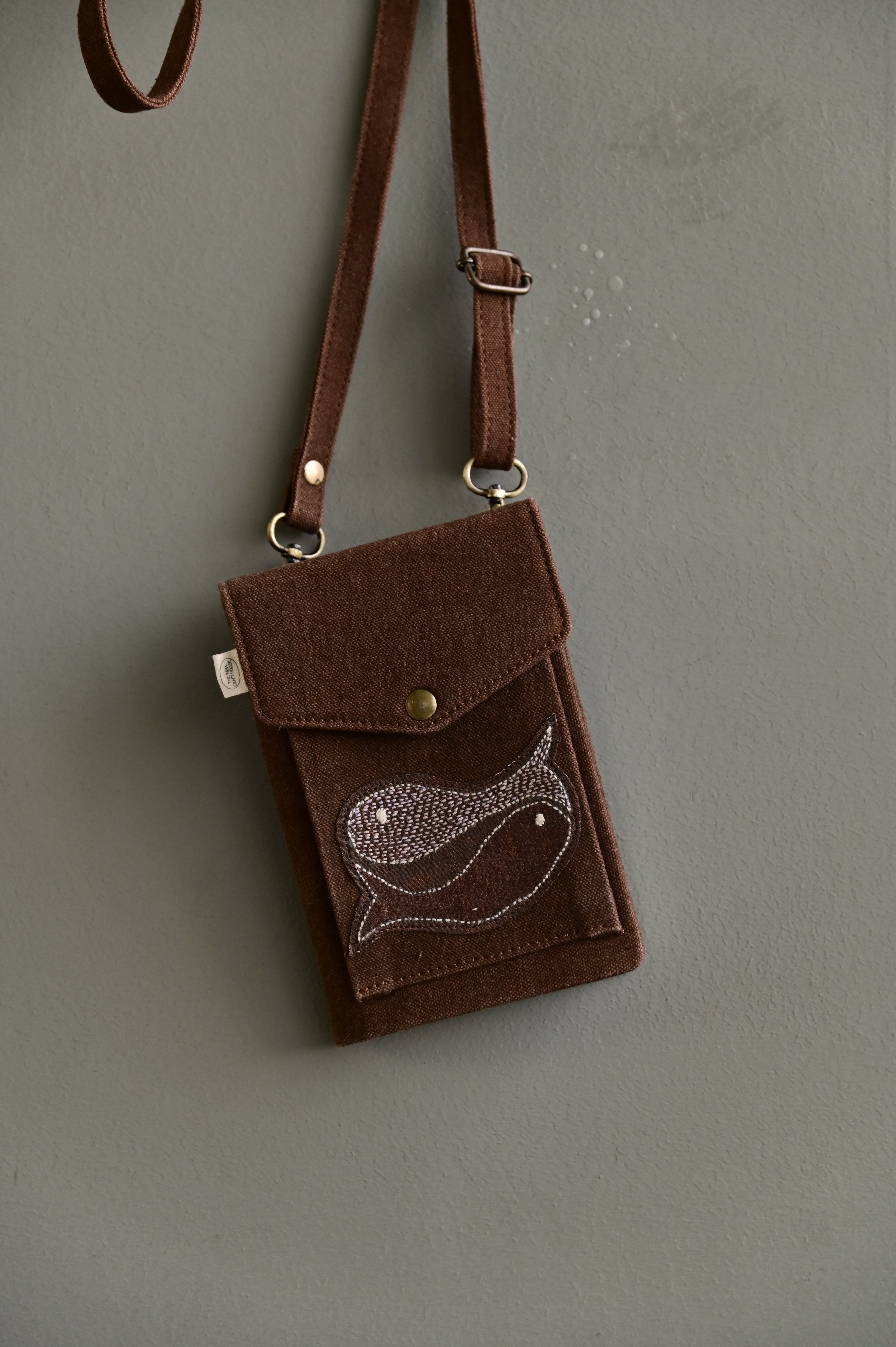 Kantha Caravan Collection: The Kantha & Canvas Cross Body Sling Bag with Journal - Tan Whales