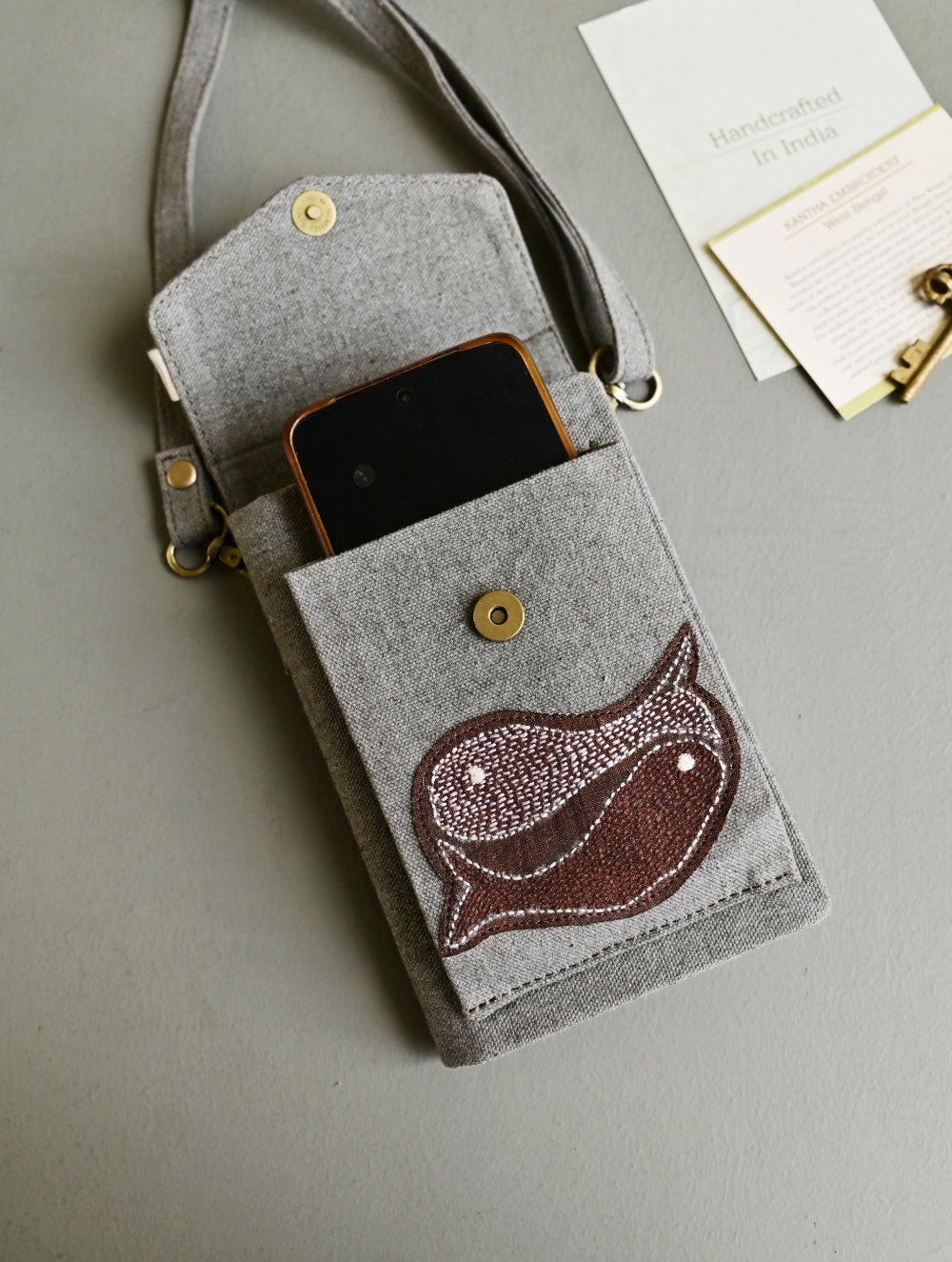 Kantha Caravan Collection: The Kantha & Canvas Cross Body Sling Bag with Journal - Slate Whales