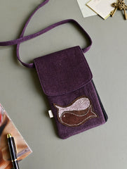 Kantha Caravan Collection: The Kantha & Canvas Cross Body Mobile Sling Bag - Plum Fish