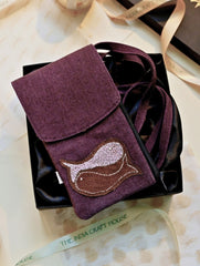 Kantha Caravan Collection: The Kantha & Canvas Cross Body Mobile Sling Bag - Plum Fish