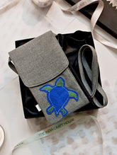 Kantha Caravan Collection: The Kantha & Canvas Cross Body Mobile Sling Bag - Mist Turtle