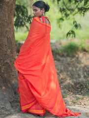 Bengal Weaves. Handwoven Soft Cotton Saree - Coral Radience