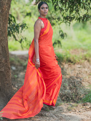 Bengal Weaves. Handwoven Soft Cotton Saree - Coral Radience