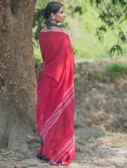 Bengal Weaves. Handwoven Soft Cotton Saree - Ruby Rose