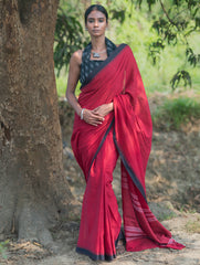 Bengal Weaves. Handwoven Soft Cotton Saree - Ruby Rose