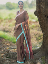 Bengal Weaves. Handwoven Soft Cotton Saree - Cocoa Breeze