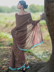 Bengal Weaves. Handwoven Soft Cotton Saree - Cocoa Breeze